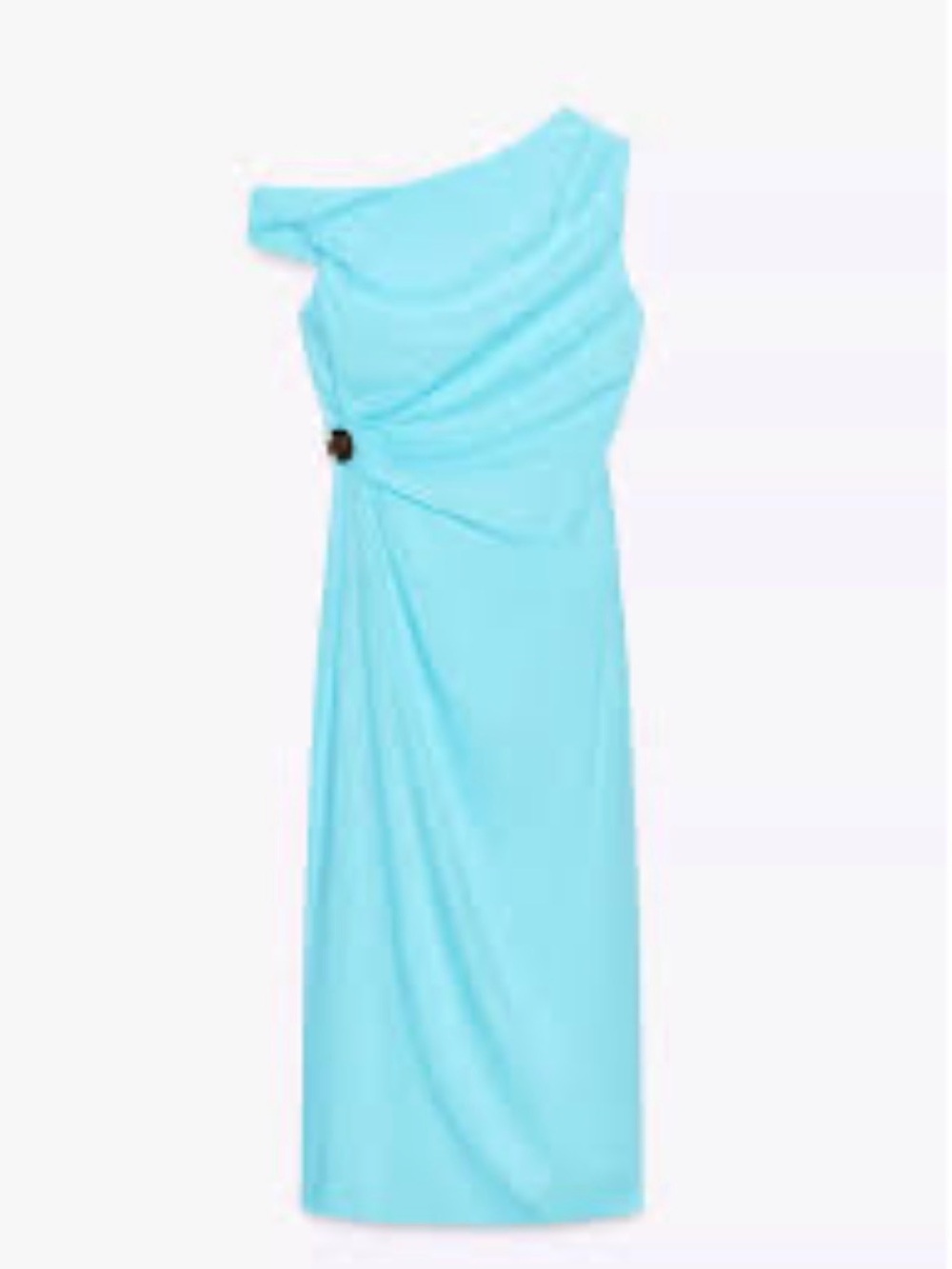 Zara One-Shoulder Light Aqua Blue Draped Midi Dress